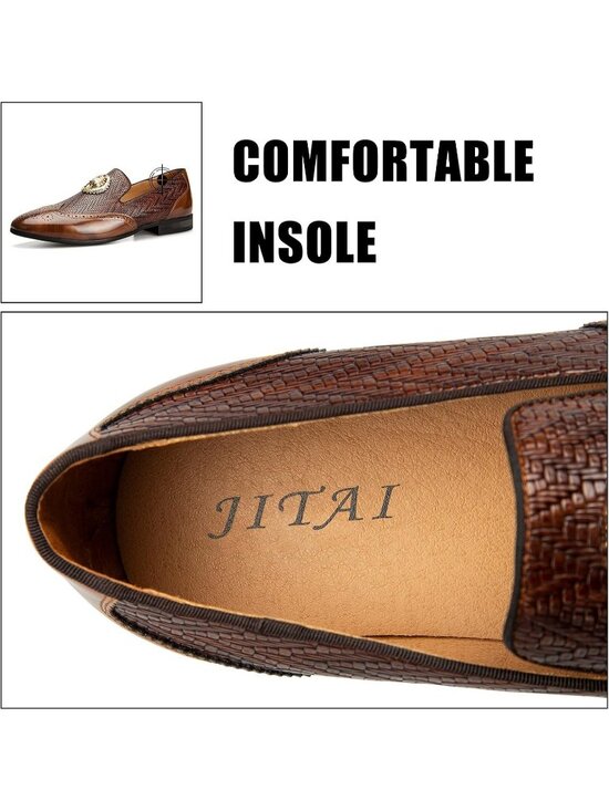 JITAI Men\'s Brown02 Rubber Loafer Metal Lion Head Buckle Comfortable Party Shoes
